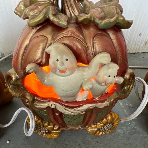 vintage Halloween light up train ghosts, cats, pumpkins sunflowers 3 piece set - Picture 9 of 16